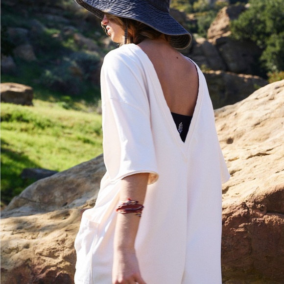 Free People Movement Hot Shot T-Shirt Romper in Bleached Clay $60 Retail - Picture 2 of 13